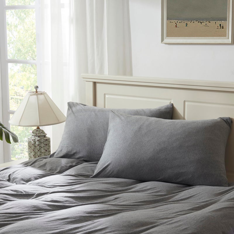 H HOUSEHOLD Household 100% Jersey Cotton Pillowcase 20â€x30â€-Light Weight, Comfortable, Super Soft Pillow Case with Envelope Closure Set of 2(Elegant Gray, Queen Size Pillowcase (20" x 30")) - Image 1